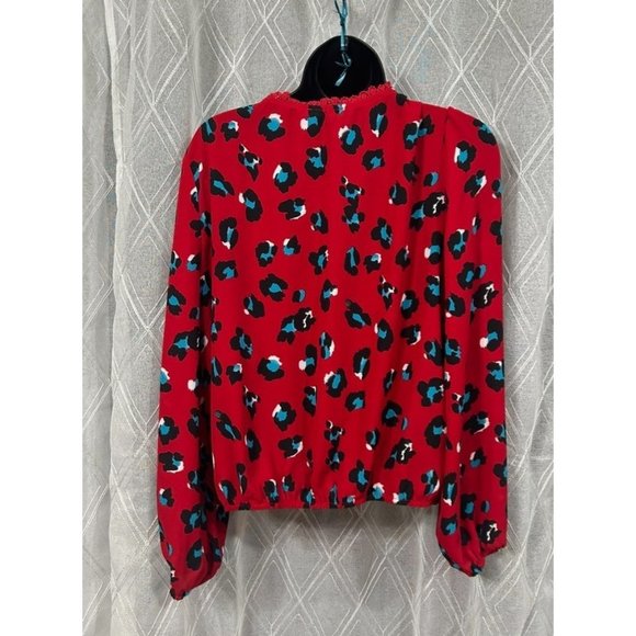 Red blouse wrap top tunic tee cheetah print - Picture 3 of 8